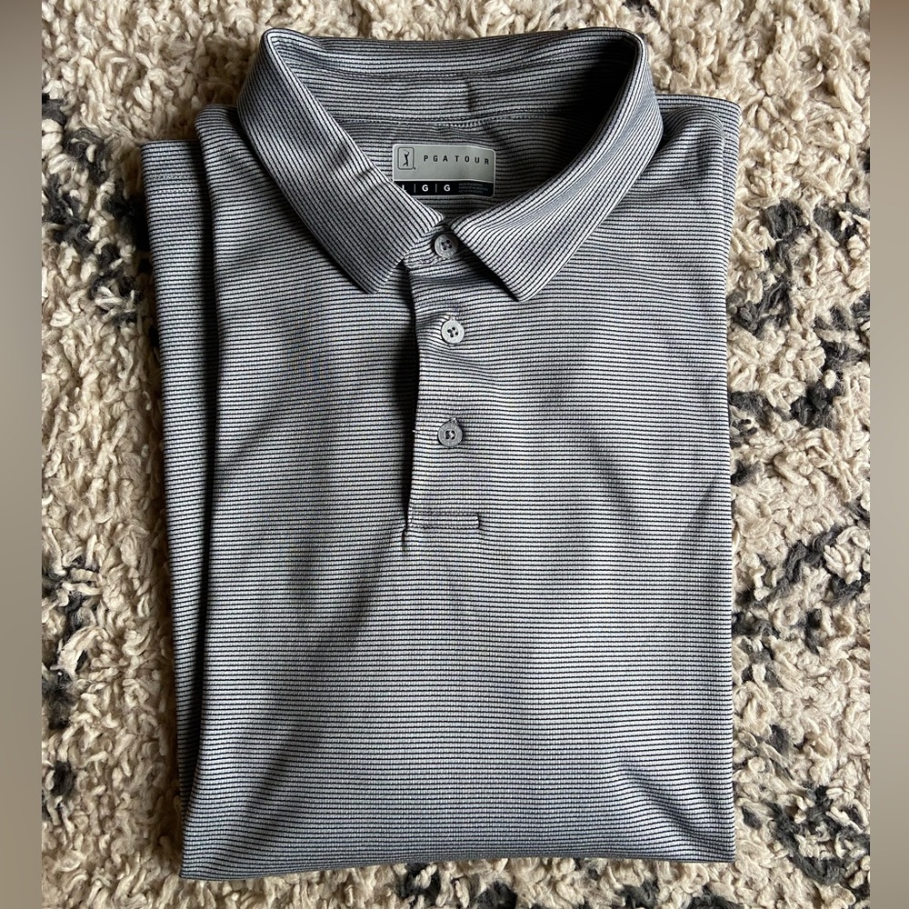PGA Tour Men's Striped Long Sleeve Polo Shirt